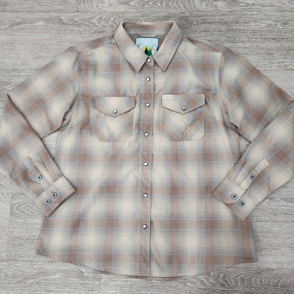 Dixxon Flannel Company The Holbrook Shirt Beige Plaid Pearl Snap Women's XL